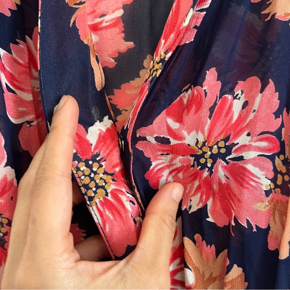 Reformation Navy and Pink Sheer Viscose Floral Mini Dress Size 0 - Picture 6 of 8